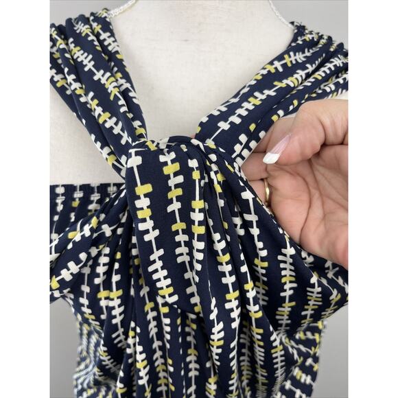 Max Studio Twist Front Halter Dress Blue White Yellow Size Medium - Picture 5 of 13